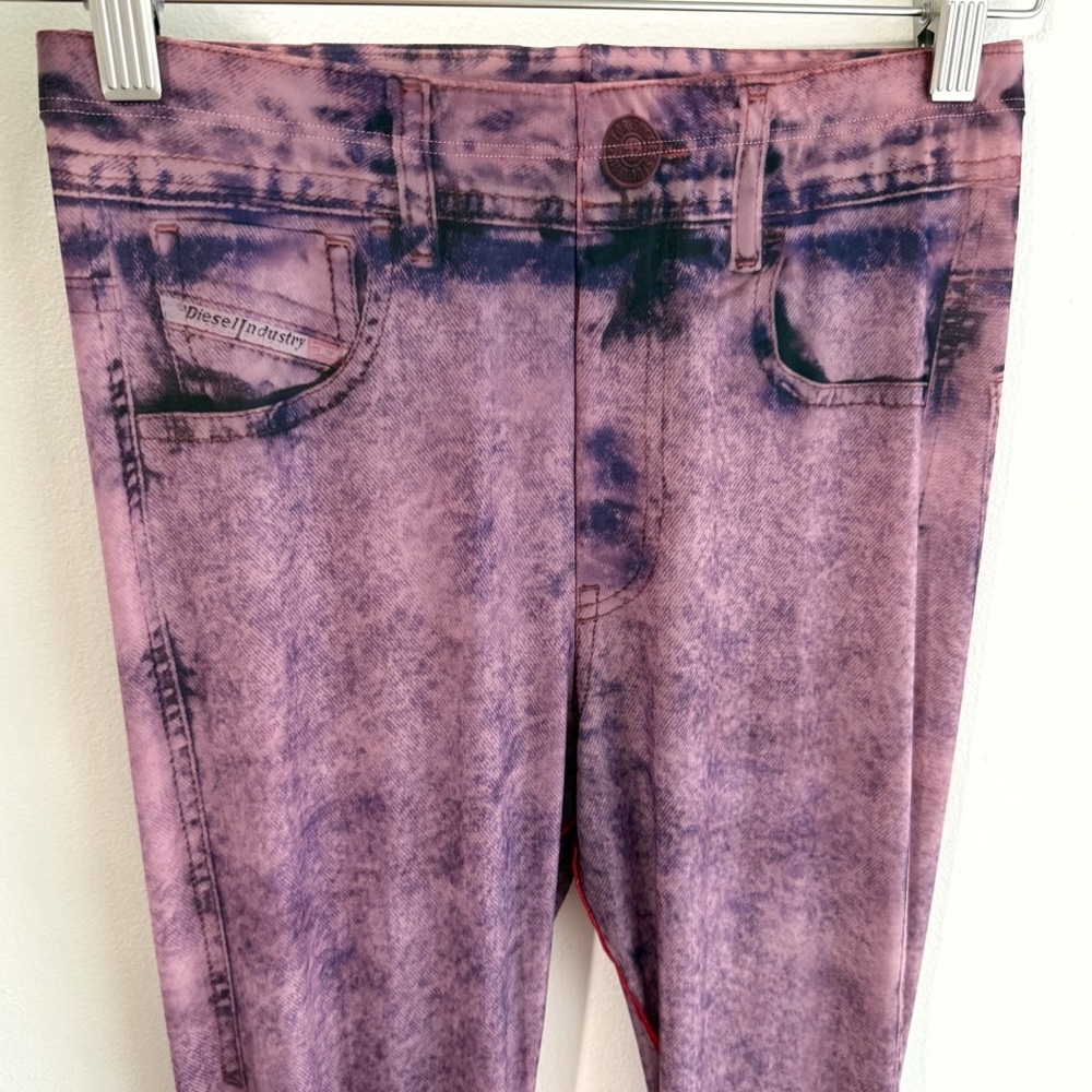 DIESEL PURPLE SHEER DENIM JEAN GRAPHIC PRINT P-KOLL D1 TIGHTS FOOTED LEGGINGS - Picture 3 of 10
